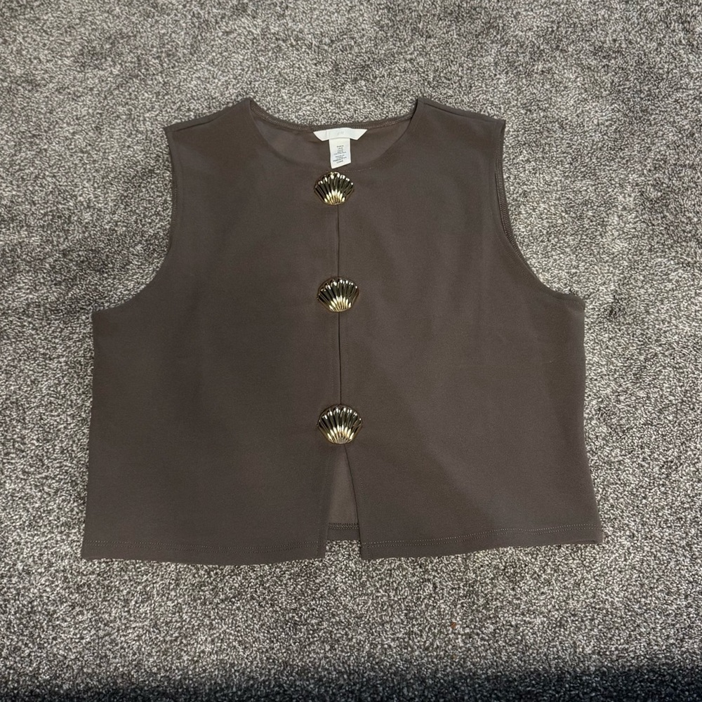H&M Brown Sleeveless Top with Gold Buttons